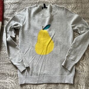 J. Crew Gray Intarsia Sweater with Pear print